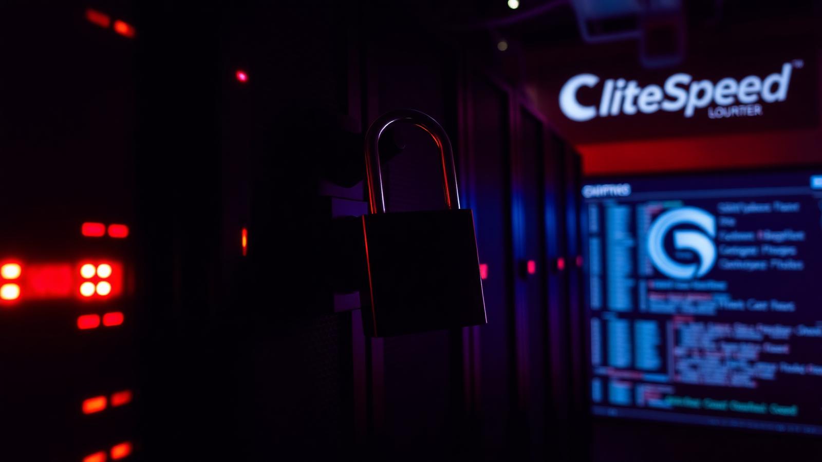Dark server rack with red warning lights and a broken padlock representing the cPanel LiteSpeed CVE-2026-48172 root privilege escalation